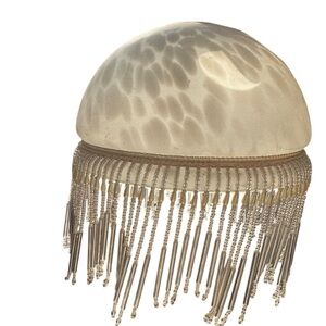 Vintage Victorian slag glass Cream and Gold Fringe Lampshade